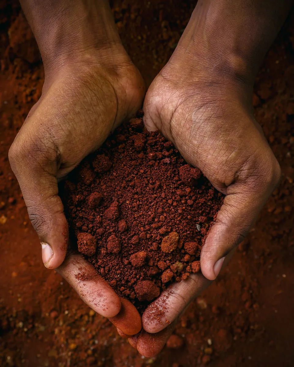 Two cupped hands holding crumbly red Georgia clay soil